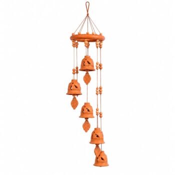 Handcrafted Terracotta 5-Bell Wind Chime | Clay Hanging Wall Décor | Traditional Handmade Home Decoration