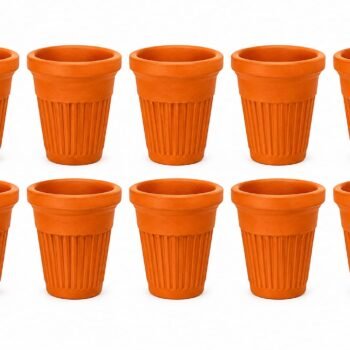 Natural Terracotta Clay Water Glass Set (Pack of 10) | Handmade Earthen Drinking Cups | Eco-Friendly Matka Glasses