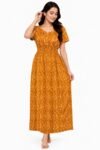 Women's Mustard Yellow Printed Cotton Blend Nighty | Soft & Comfortable Full Length Night Gown
