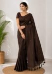 Women's Premium Chocolate Brown Cotton Blend Saree with Elegant Gold Butta & Tassel Pallu