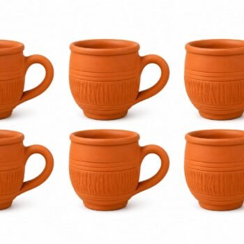 Pack of 6 Handmade Terracotta Tea & Coffee Cups with Handle | Natural Clay Kulhad Mugs | Eco-Friendly Earthen Cups for Home, Office & Café