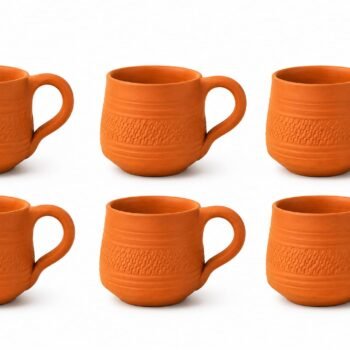 Pack of 6 Handmade Terracotta Tea & Coffee Cups with Handle | Natural Clay Kulhad Mugs | Eco-Friendly Earthen Cups for Home & Office