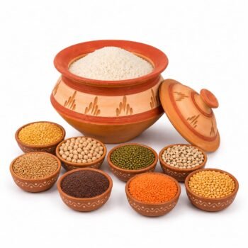 Premium Handcrafted Terracotta Rice Storage Pot with Lid & 8 Clay Bowls | Natural Earthen Grain Storage Container for Kitchen | Traditional Clay Storage Jar