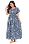 Women's Grey Printed Cotton Blend Nighty | Soft & Comfortable Full Length Night Gown | Daily Wear