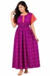 Women's Purple Printed Cotton Blend Nighty | Soft & Comfortable Full Length Night Gown | Daily Wear